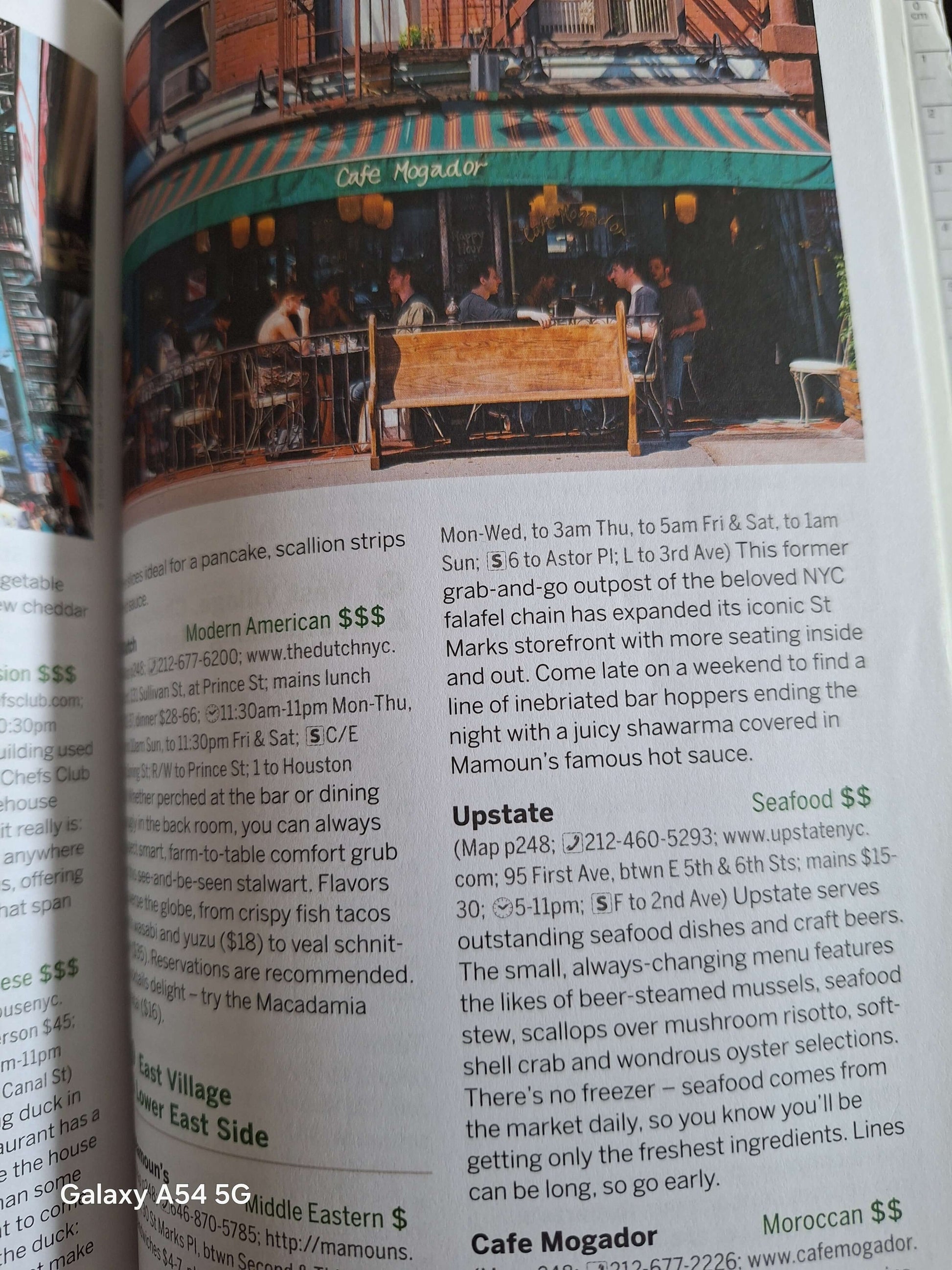 Cafe Mogador at East Village in NYC, perfect spot to buy used Lonely Planet NYC guidebook