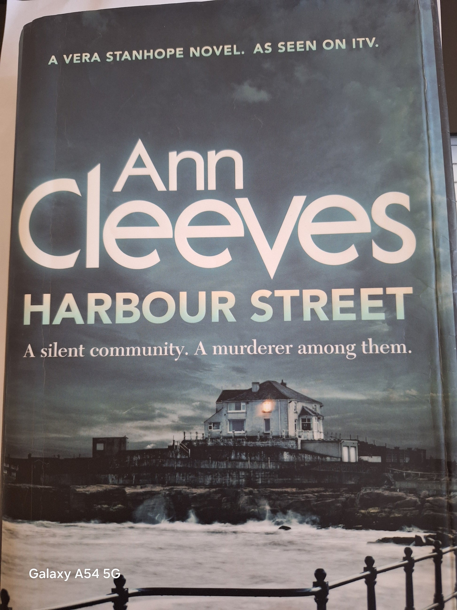 Harbour Street Ann Cleeves book cover featuring a coastal scene and title in bold text