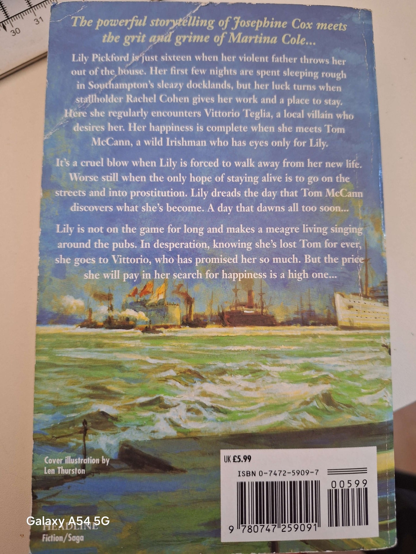 Riches of the Heart June Tate Book - 1920s Docklands Saga back cover featuring captivating story elements.