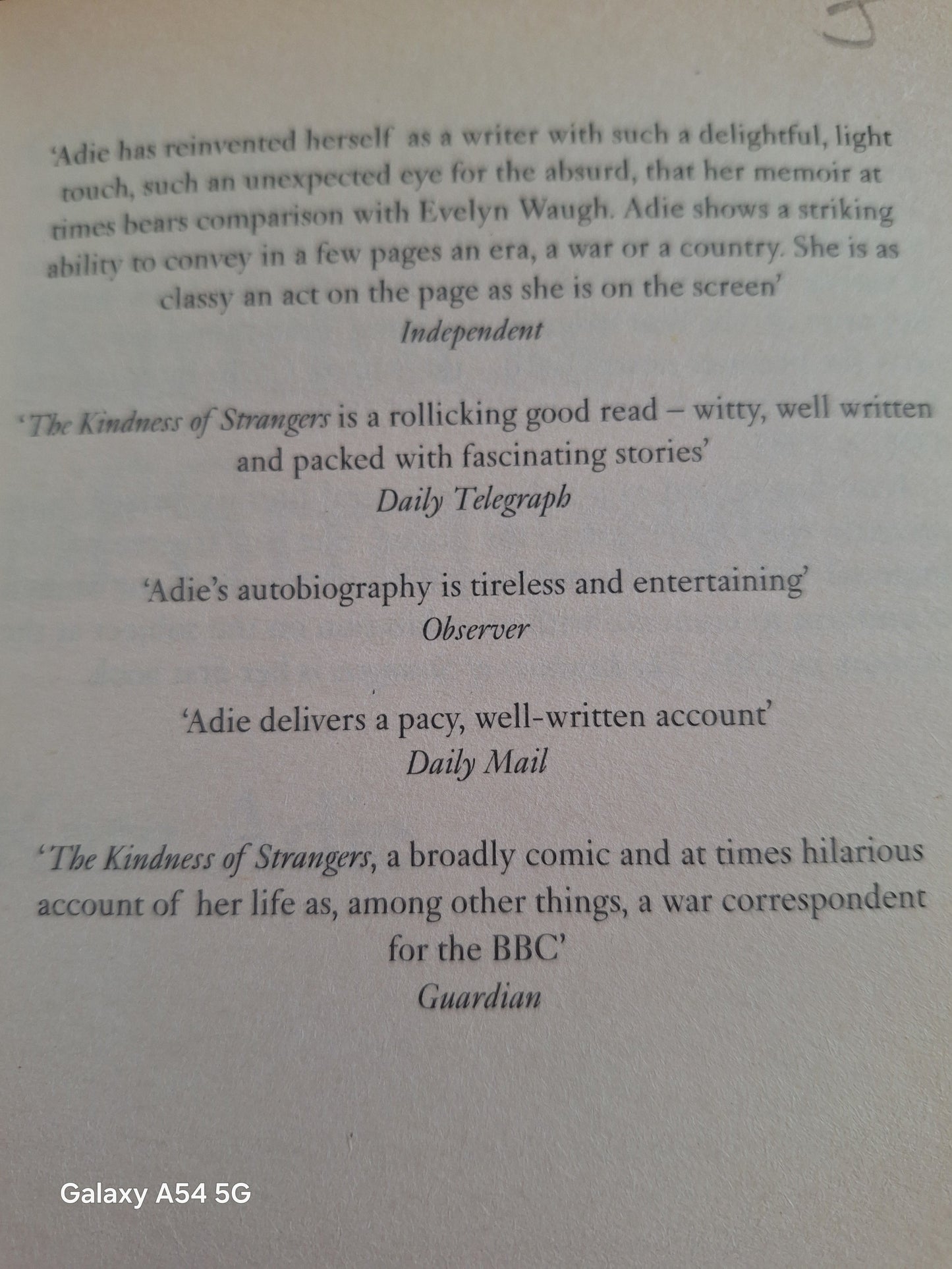 Kate Adie autobiography featuring reviews highlighting its engaging writing and captivating stories