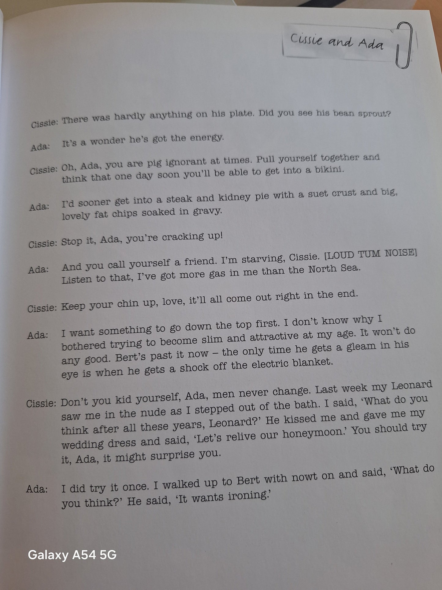 Les Dawson Secret Notebooks book with dialogue between characters Cassie and Ada