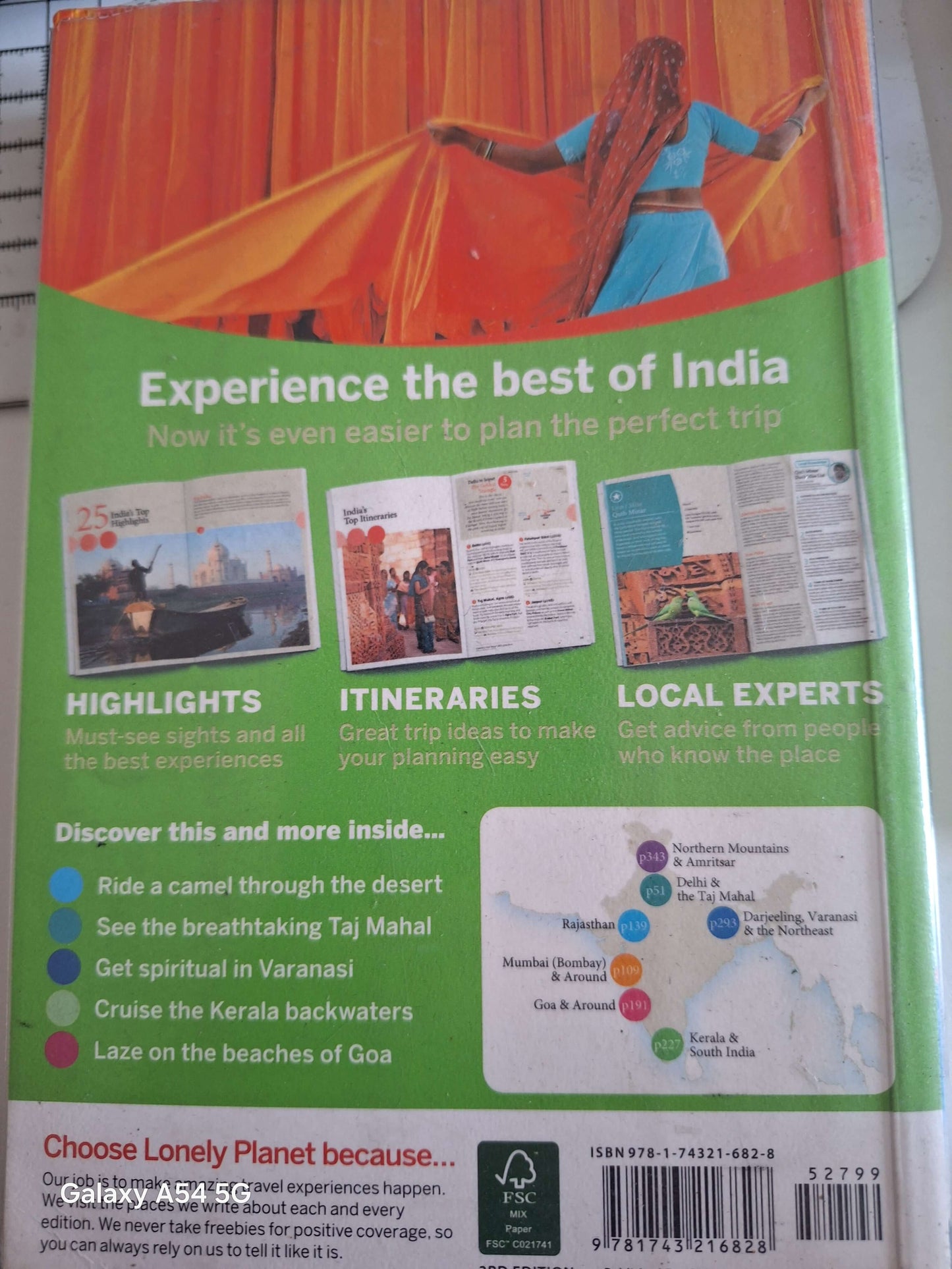 Lonely Planet Discover India Guidebook - Quality Bargain Book back cover highlighting travel planning tips.