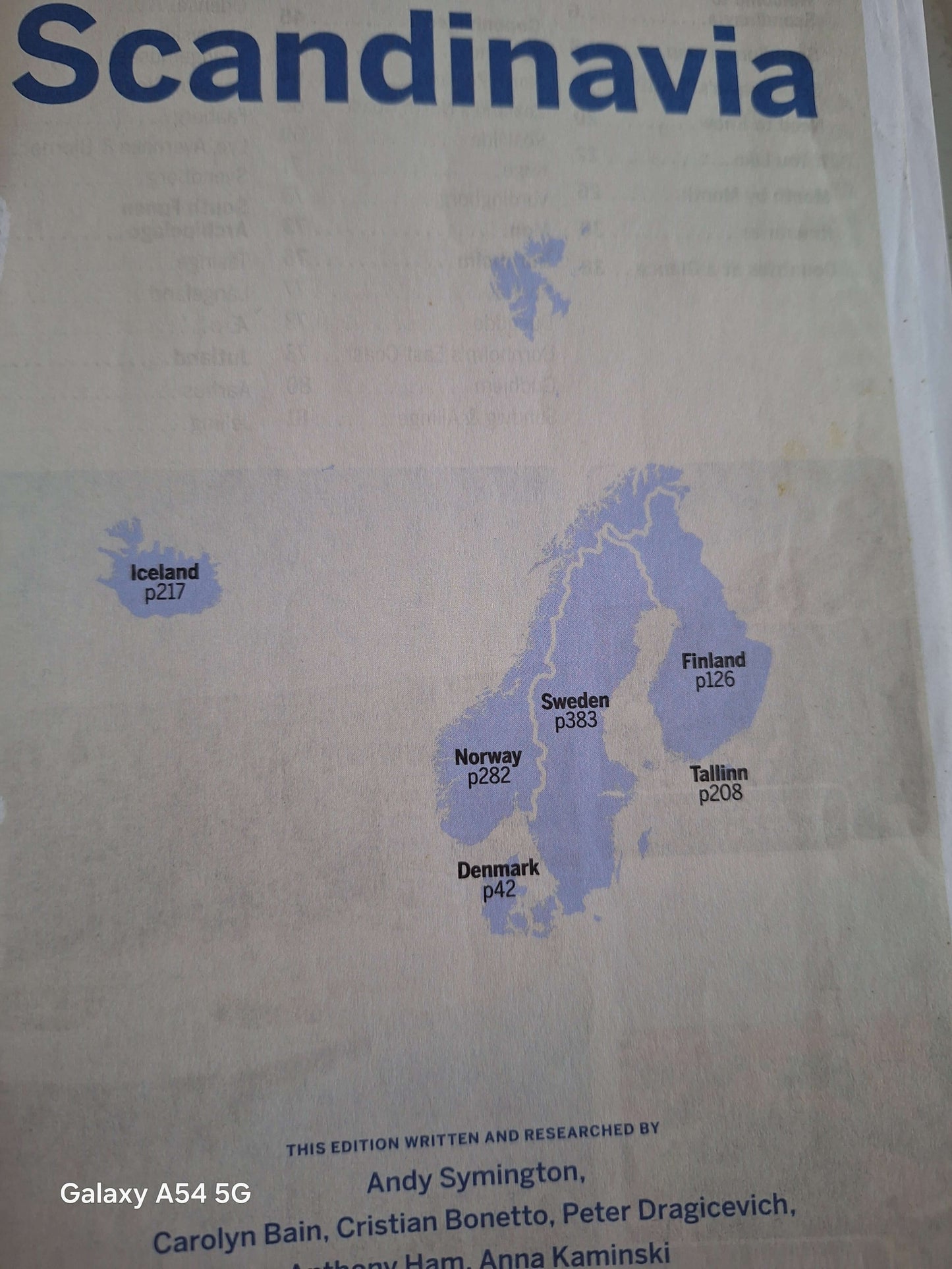 Scandinavia map highlighting Denmark, Finland, Iceland, Norway, Sweden, and Tallinn from the Lonely Planet guidebook.